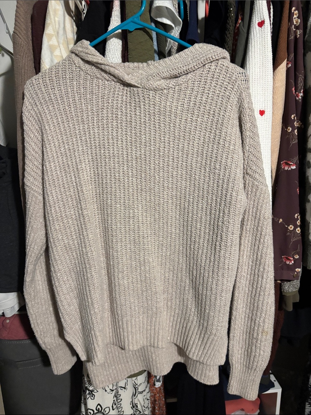 Rachel Zoe Chunky Knit Hooded Sweater in Light Taupe